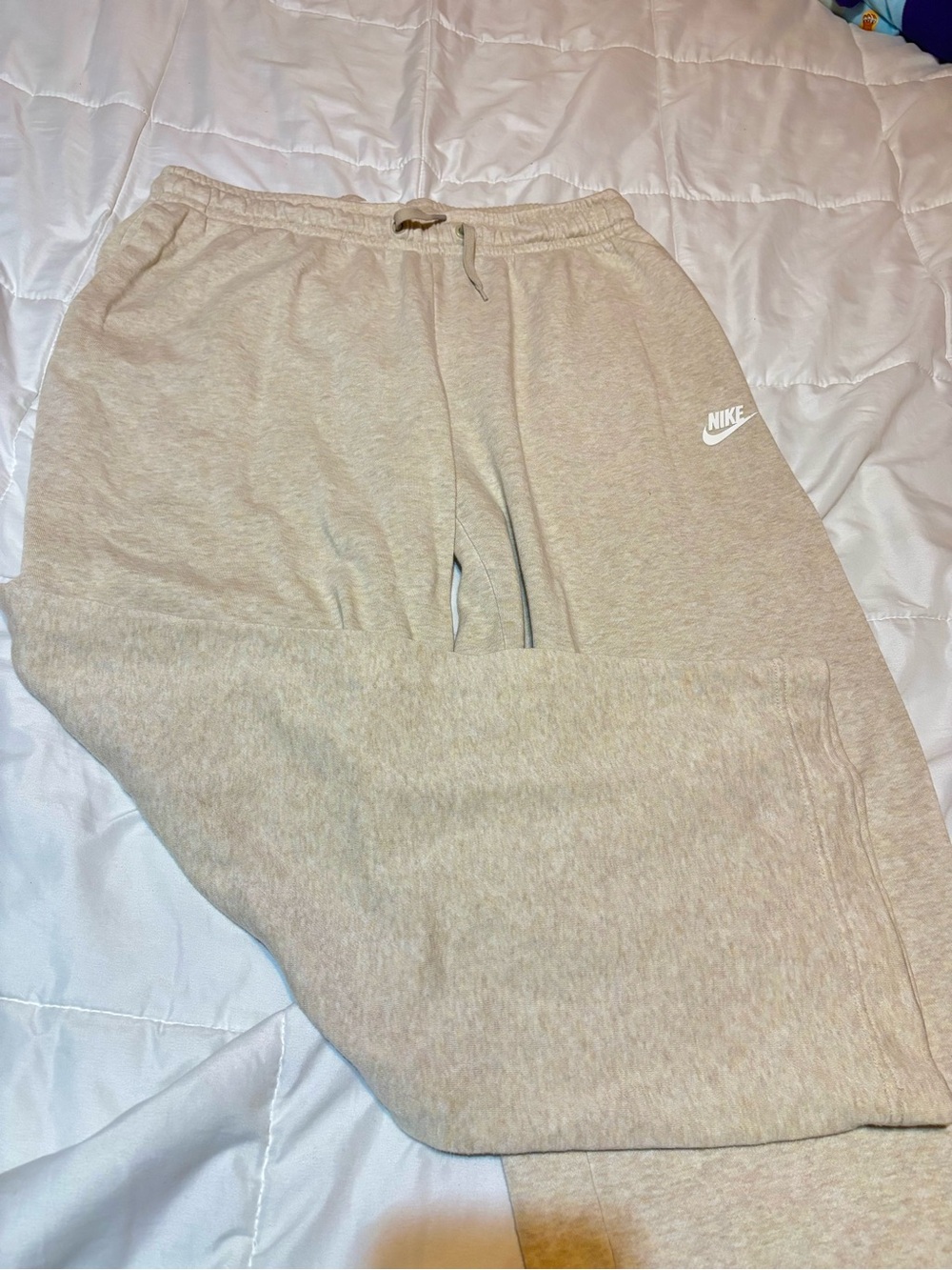 Women Nike Cream/Beige Joggers with White Logo